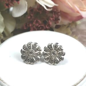 Vintage Native American Sterling Silver Marcasite Screw Back Earrings